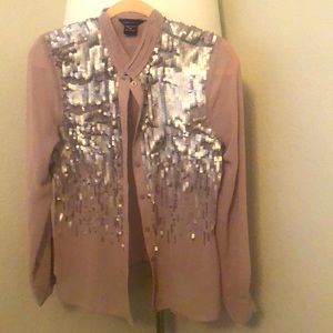 MODA international Beige sheer sparkle blouse